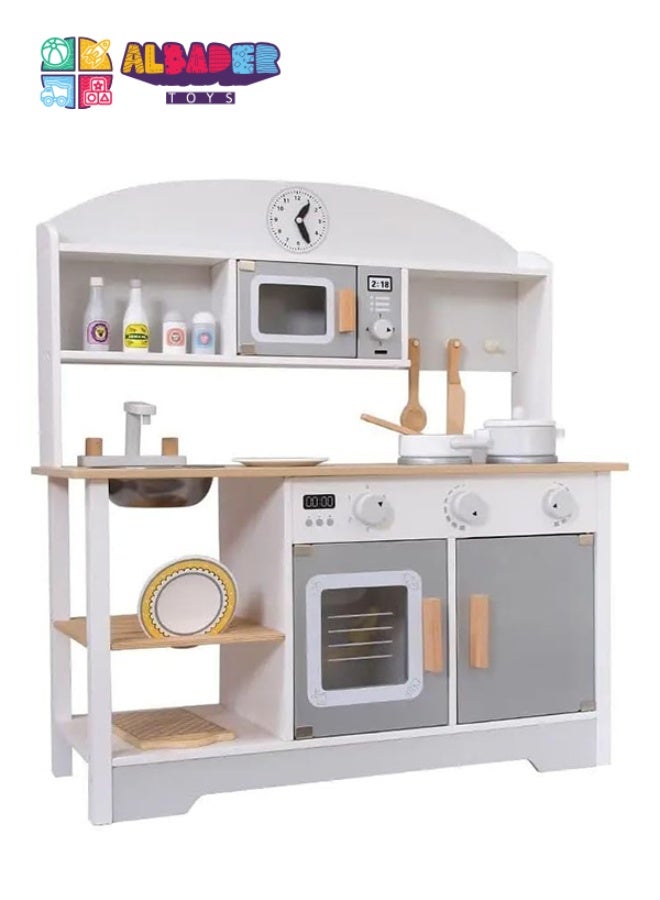 AL BADER Kids Kitchen Playset, Children Play Kitchen for Toddler With Food accessories, Wooden Kitchen Set Toy WIth Oven, Cook Food Toys Set & Play Sink Toy, For Kids 3-10 Years (White, 68 * 26 * 72) - Image 2